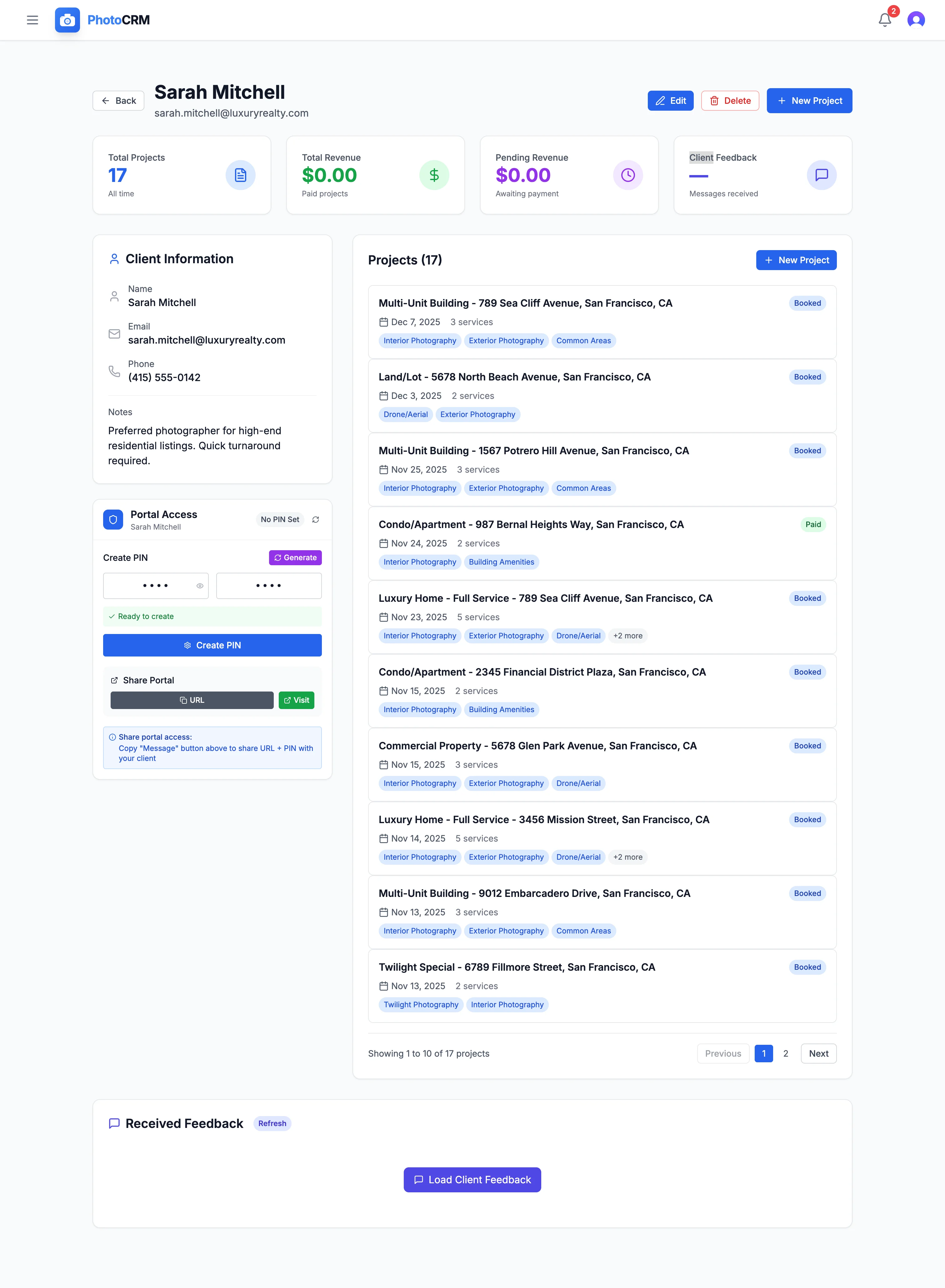 PhotoCRM Clients — Organized client management