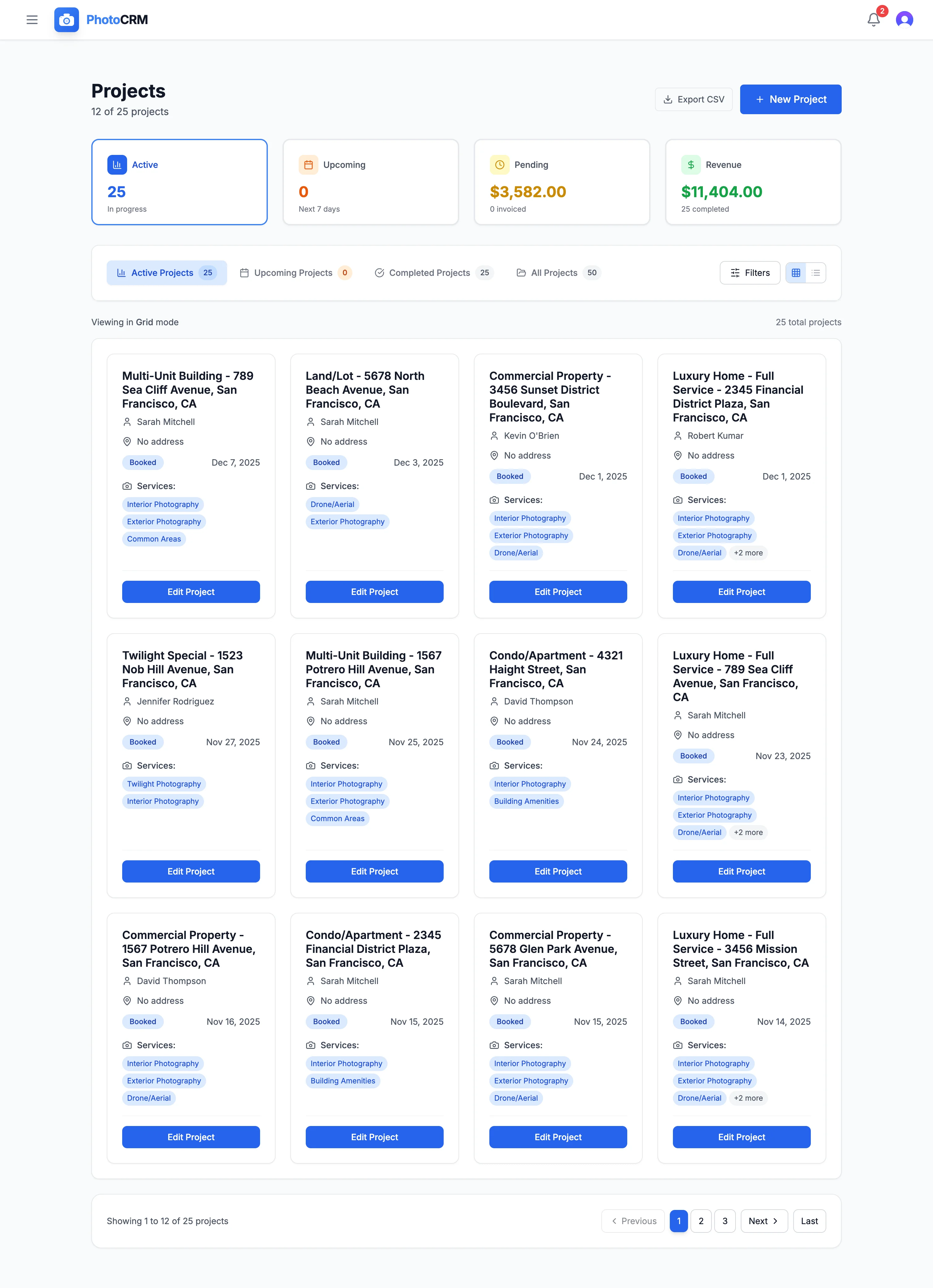 PhotoCRM Projects — Track all your shoots